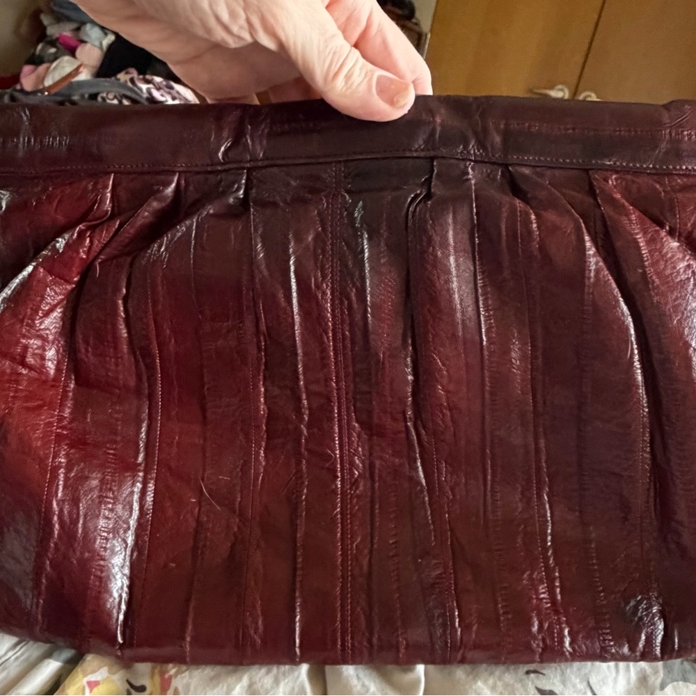 J.Renee Burgundy Clutch- Vintage, Eel skin leather.